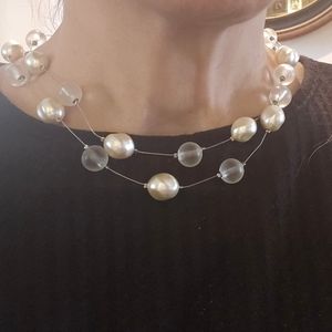 Multi layer pearly beaded necklace
